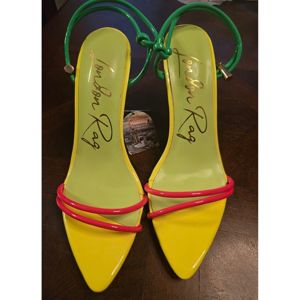 London Rag Neon Yellow Green Pink Colorblock Stiletto Sandals Pointed Toe 7 NEW